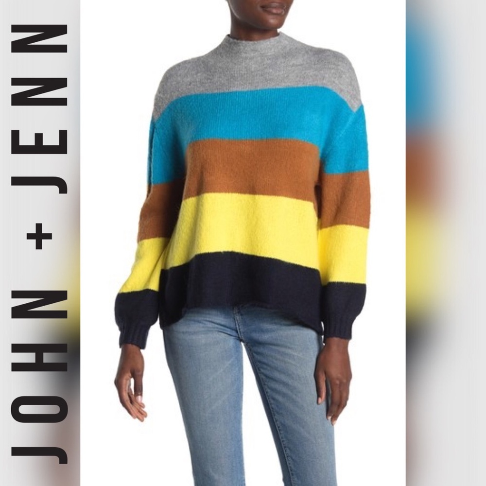 🆕 John & Jenn – Mock Neck Striped Sweater